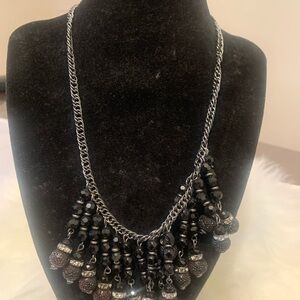 Black Beaded Statement Necklace - Brand: